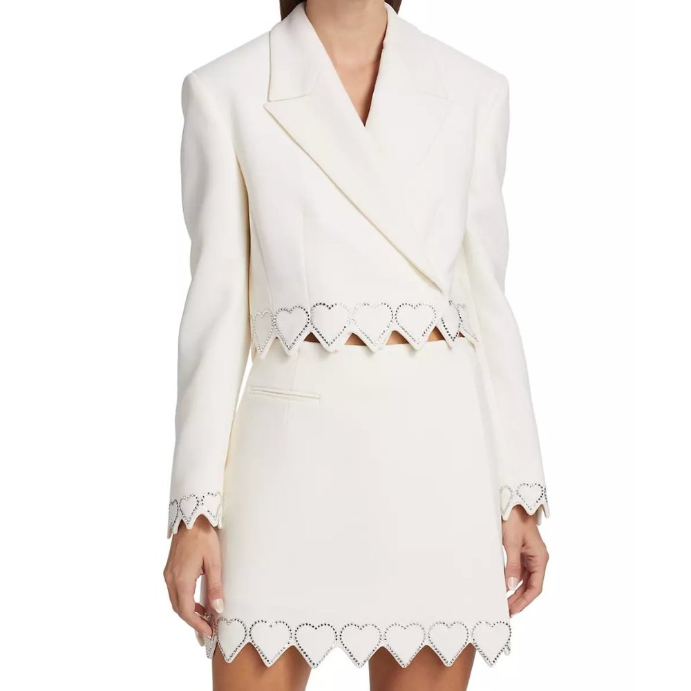 Mach & Mach Crystal Hearts Cropped Wool Blazer